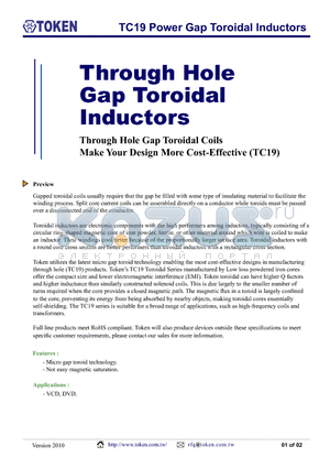TC19A0606 datasheet - TC19 Power Gap Toroidal Inductors