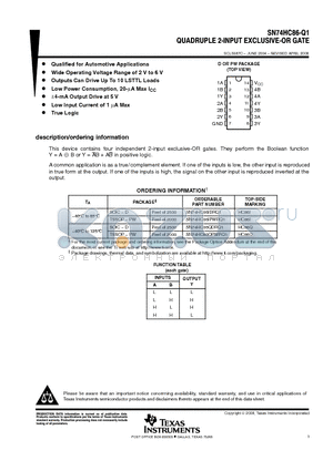 SN74HC86QDRG4Q1 datasheet - QUADRUPLE 2-INPUT EXCLUSIVE-OR GATE