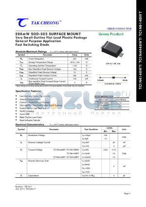 TC1N4148WT datasheet - 200mW SOD-523 SURFACE MOUNT Fast Switching Diode
