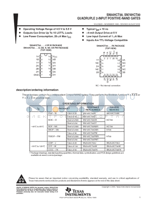 SN74HCT00PWG4 datasheet - QUADRUPLE 2-INPUT POSITIVE-NAND GATES