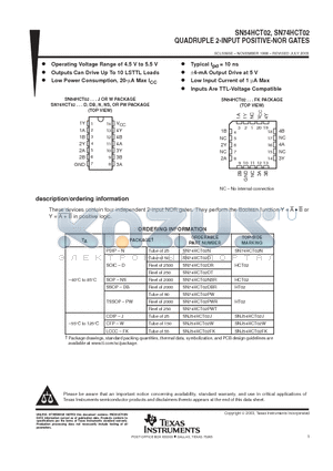 SN74HCT02D datasheet - QUADRUPLE 2-INPUT POSITIVE-NOR GATES