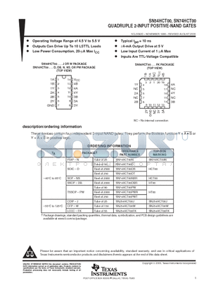 SN74HCT00PWR datasheet - QUADRUPLE 2-INPUT POSITIVE-NAND GATES