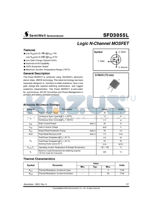 SFD3055L datasheet - Logic N-Channel MOSFET