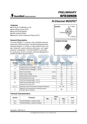 SFD30N06 datasheet - N-Channel MOSFET