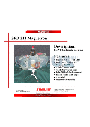 SFD313 datasheet - 1 MW C-band coaxial magnetron