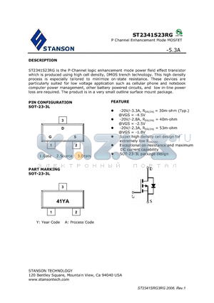ST2341S23RG_V2 datasheet - P Channel Enhancement Mode MOSFET