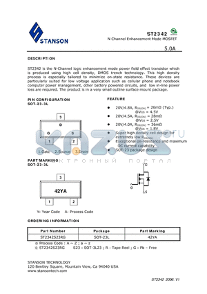 ST2342 datasheet - N Channel Enhancement Mode MOSFET