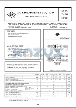 UF1J datasheet - TECHNICAL SPECIFICATIONS OF SURFACE MOUNT ULTRA FAST RECTIFIER