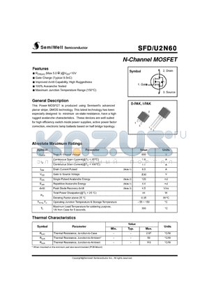 SFD2N60 datasheet - N-Channel MOSFET