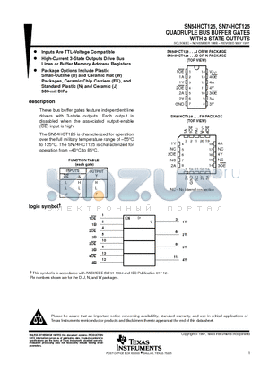 SN74HCT125 datasheet - QUADRUPLE BUS BUFFER GATES WITH 3-STATE OUTPUTS