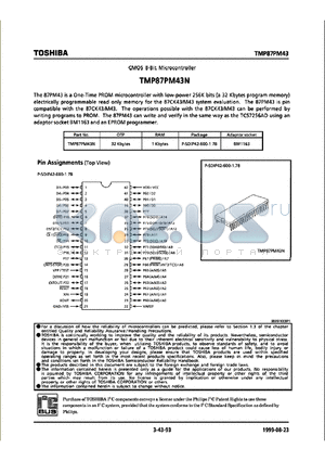 TMP87PM43 datasheet - CMOS 8-Bit Microcontroller