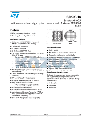 ST23YL18 datasheet - Smartcard MCU with enhanced security, crypto-processor and 18 Kbytes EEPROM
