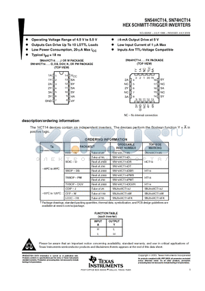 SN74HCT14DG4 datasheet - HEX SCHMITT-TRIGGER INVERTERS