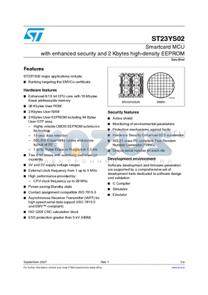 ST23YS02 datasheet - Smartcard MCU with enhanced security and 2 Kbytes high-density EEPROM