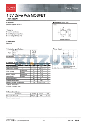 RW1A025AP datasheet - 1.5V Drive Pch MOSFET