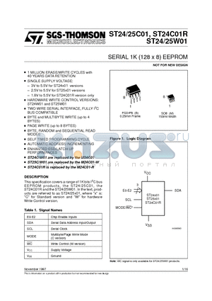 ST24C01R datasheet - SERIAL 1K 128 x 8 EEPROM