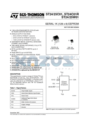 ST24C01M1TR datasheet - SERIAL 1K 128 x 8 EEPROM