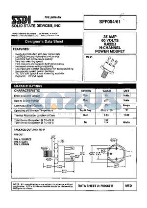 SFF054-61 datasheet - 35 AMP 60 Volts 0.022OHM N-Channel POWER MOSFET