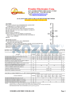 UF20-04G-LFR datasheet - 2A GLASS PASSIVATED ULTRA FAST RECOVERY RECTIFIER