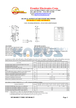SFF100-06CT datasheet - 10A DUAL SUPER FAST RECOVERY RECTIFIER