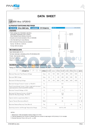 UF200 datasheet - ULTRAFAST SWITCHING RECTIFIER