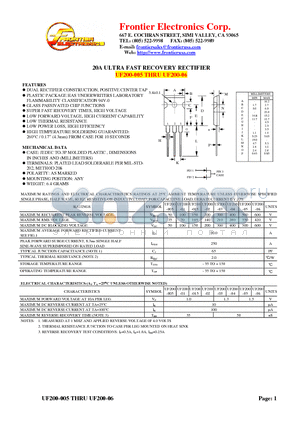 UF200-05 datasheet - 20A ULTRA FAST RECOVERY RECTIFIER
