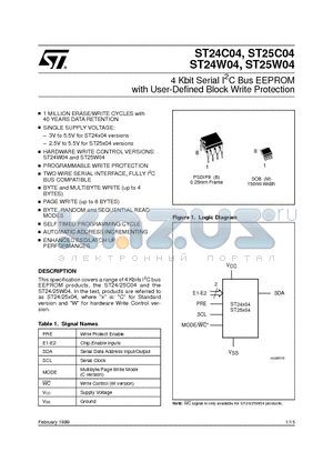 ST24C04B6TR datasheet - 4 Kbit Serial I2C Bus EEPROM with User-Defined Block Write Protection