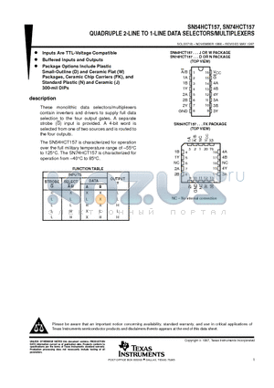 SN74HCT157D datasheet - QUADRUPLE 2-LINE TO 1-LINE DATA SELECTORS/MULTIPLEXERS