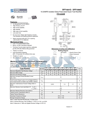 SFF1003G datasheet - 10.0AMPS Isolated Glass Passivated Super Fast Rectifier