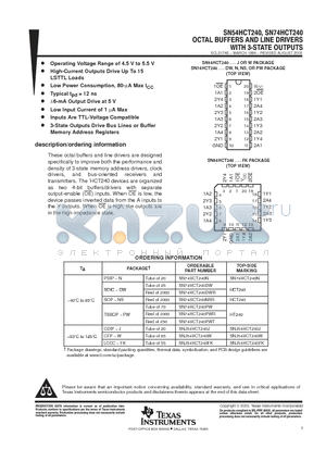 SN74HCT240DW datasheet - OCTAL BUFFERS AND LINE DRIVERS WITH 3-STATE OUTPUTS