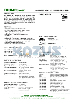 TMP90-19 datasheet - 90 WATTS MEDICAL POWER ADAPTERS