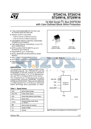 ST24C16M3TR datasheet - 16 Kbit Serial I2C Bus EEPROM with User-Defined Block Write Protection