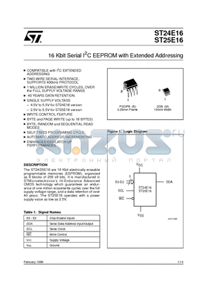 ST24E16 datasheet - 16 Kbit Serial I2C EEPROM with Extended Addressing