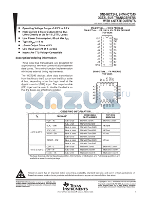 SN74HCT245DWE4 datasheet - OCTAL BUS TRANSCEIVERS WITH 3-STATE OUTPUTS