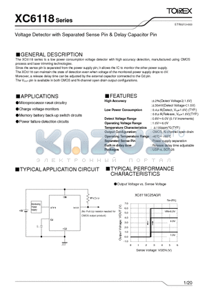 XC6118C18CMR-G datasheet - Voltage Detector with Separated Sense Pin & Delay Capacitor Pin