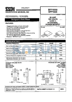 SFF150M datasheet - 30 AMP 100 Volts 0.055OHM N-Channel POWER MOSFET