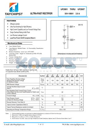 UF2007 datasheet - ULTRA-FAST RECTIFIER