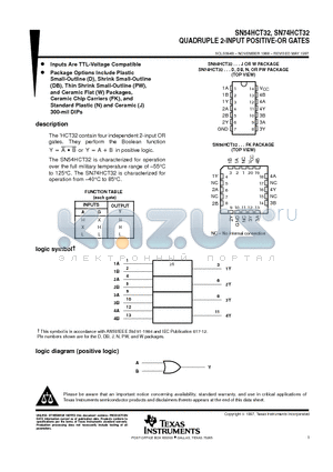 SN74HCT32D datasheet - QUADRUPLE 2-INPUT POSITIVE-OR GATES