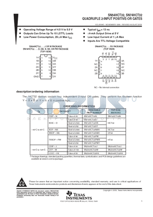 SN74HCT32DBLE datasheet - QUADRUPLE 2-INPUT POSITIVE-OR GATES