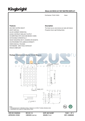 TC20-11GWA datasheet - 50mm (2.0 INCH) 5x7 DOT MATRIX DISPLAY