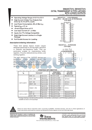 SN74HCT373DBR datasheet - OCTAL TRANSPARENT D-TYPE LATCHES WITH 3-STATE OUTPUTS