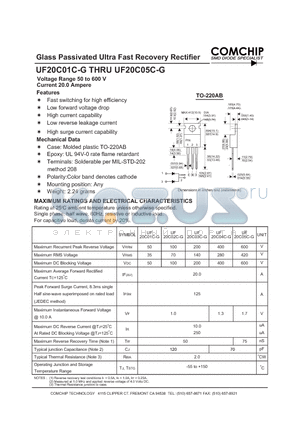 UF20C01C-G datasheet - Glass Passivated Ultra Fast Recovery Rectifier