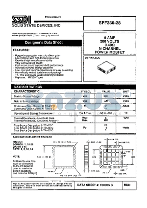 SFF230-28 datasheet - 9 AMP 200 Volts 0.40OHM N-Channel POWER MOSFET