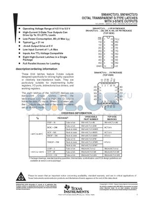 SN74HCT373PWR datasheet - OCTAL TRANSPARENT D-TYPE LATCHES WITH 3-STATE OUTPUTS