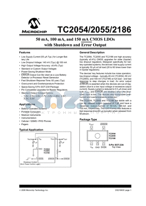 TC2054_06 datasheet - 50 mA, 100 mA, and 150 mA CMOS LDOs with Shutdown and Error Output