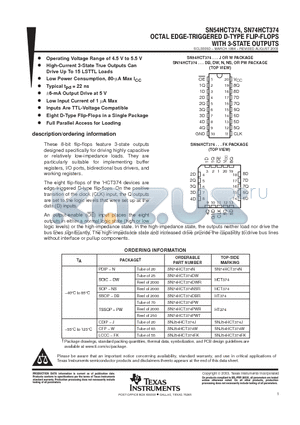 SN74HCT374DWRE4 datasheet - OCTAL EDGE-TRIGGERED D-TYPE FLIP-FLOPS WITH 3-STATE OUTPUTS