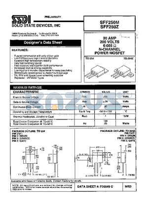 SFF250Z datasheet - 30 AMP 200 Volts 0.085OHM N-Channel POWER MOSFET