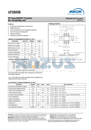 UF2805B_11 datasheet - RF Power MOSFET Transistor