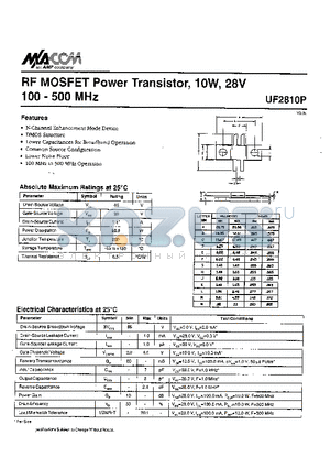 UF2810P datasheet - RF MOSFET Power Transistor, 10W, 28V 100-500MHz