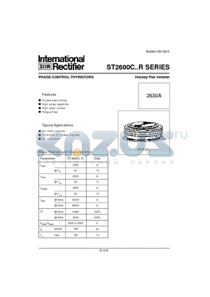 ST2600C datasheet - PHASE CONTROL THYRISTORS Hockey Puk Version